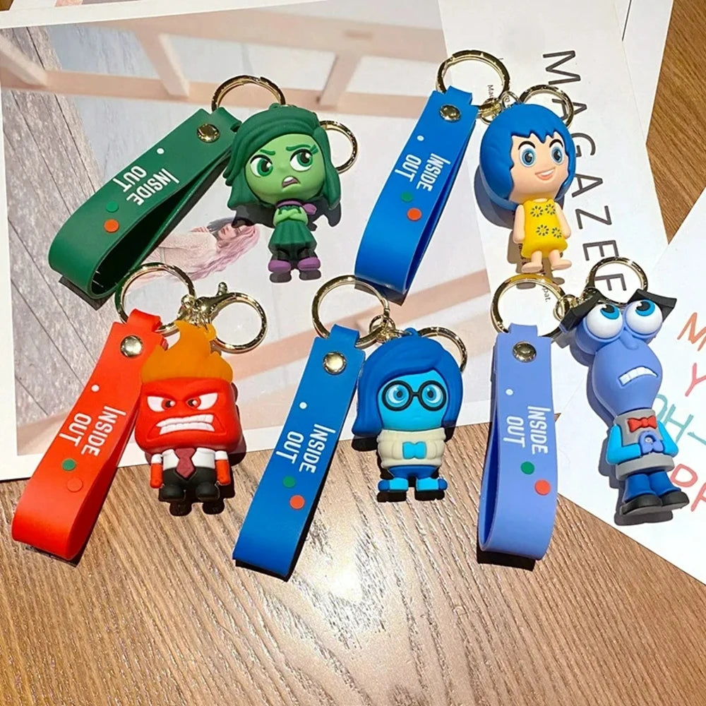 New 3d Anime Figures Keychain Doll Toys Car Bag Pendant Brain Agent Team INSIDE OUT Couple Key Ring Wholesale Kids Gift Jewelry