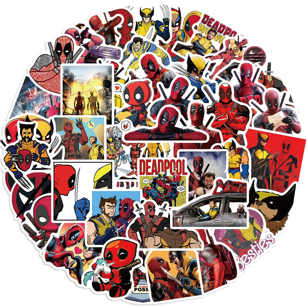 50PCS Disney Deadpool Stickers Cartoon Movies DIY Diary Laptop Luggage Skateboard Graffiti Fun Decals